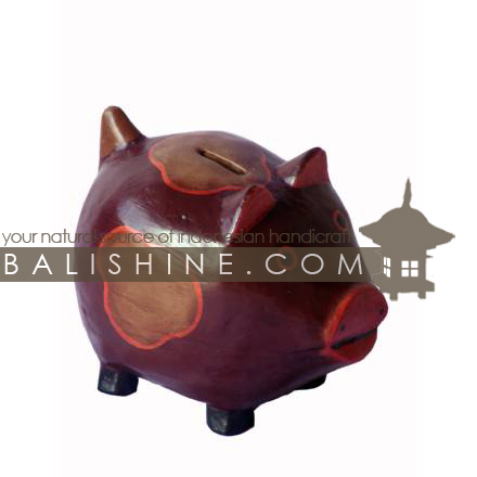 Balishine: Your natural source of indonesian handicraft presents in its Various collection the MoneyBox:415TOS6530:This pig bank is a handicraft of Bali made from albesia wood.  Full color
