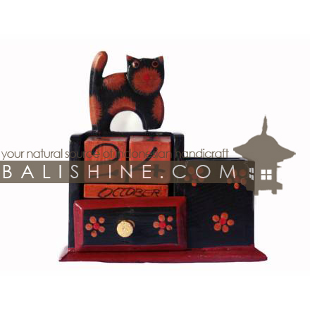 Balishine: Your natural source of indonesian handicraft presents in its Various collection the Calendar:415TOS7692:This calendar with drawer and pencil case is produced in Bali made from albesia wood.  Full color