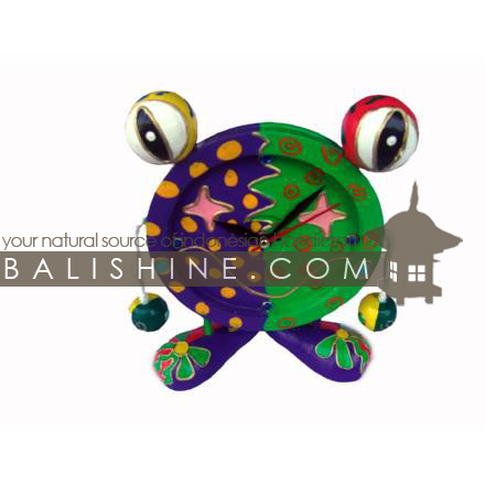 Balishine: Your natural source of indonesian handicraft presents in its Various collection the Clock :415BAL7630:This funny frog clock is produced in Bali made from albesia wood.  Full color