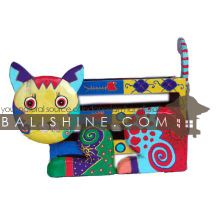 Balishine: Your natural source of indonesian handicraft presents in its Various collection the Magazine Holder :415KAG7604:This cat magazine holder is produced in Bali made from albesia wood.  Full color