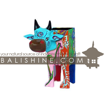 Balishine: Your natural source of indonesian handicraft presents in its Various collection the Pencil Holder:415KAG7608:This cow pencil holder is produced in Bali made from albesia wood.  Full color
