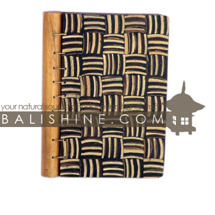 Balishine: Your natural source of indonesian handicraft presents in its Various collection the Notebook:45DIV17856:This notebook is produced in Bali made from teak wood and the matting of coconut shell mosaic with resin. Inside 40 pages with recycle paper.  