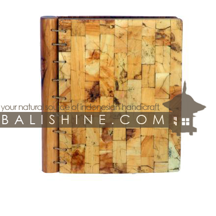 Balishine: Your natural source of indonesian handicraft presents in its Various collection the Notebook:45DIV17857:This notebook is produced in Bali made from teak wood and the matting of stone mosaic with resin. Inside 40 pages with recycle paper.  